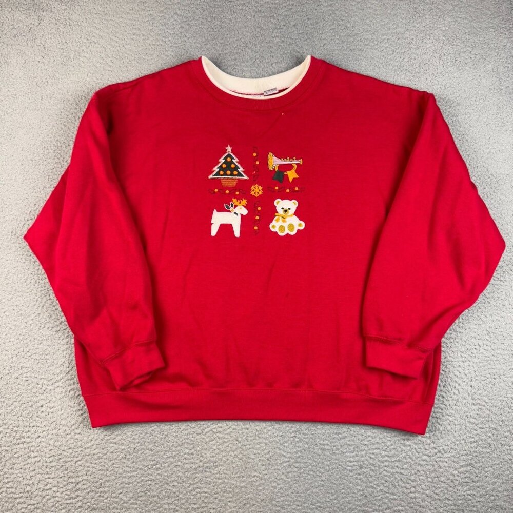 VTG Christmas Sweatshirt Extra Large Winter Embroidered Sweater‎ 90s Grannycore